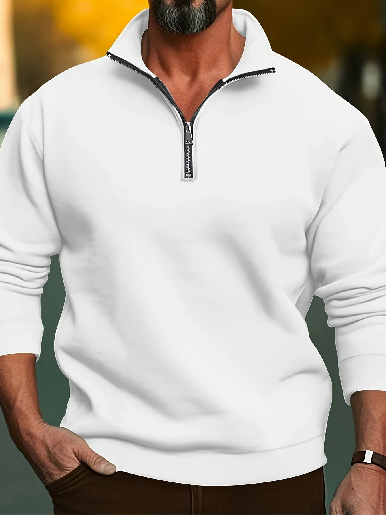 Men's Stylish Knit Quarter-Zip Sweatshirt with Stand Collar and Stretch Fit | Ideal for Autumn/Winter