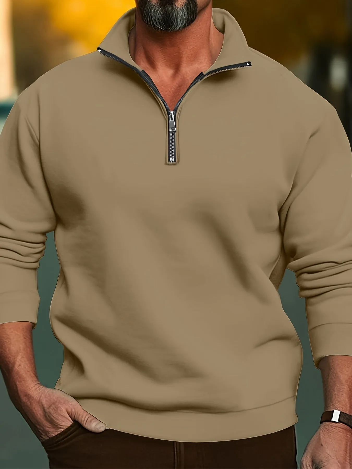 Men's Stylish Knit Quarter-Zip Sweatshirt with Stand Collar and Stretch Fit | Ideal for Autumn/Winter