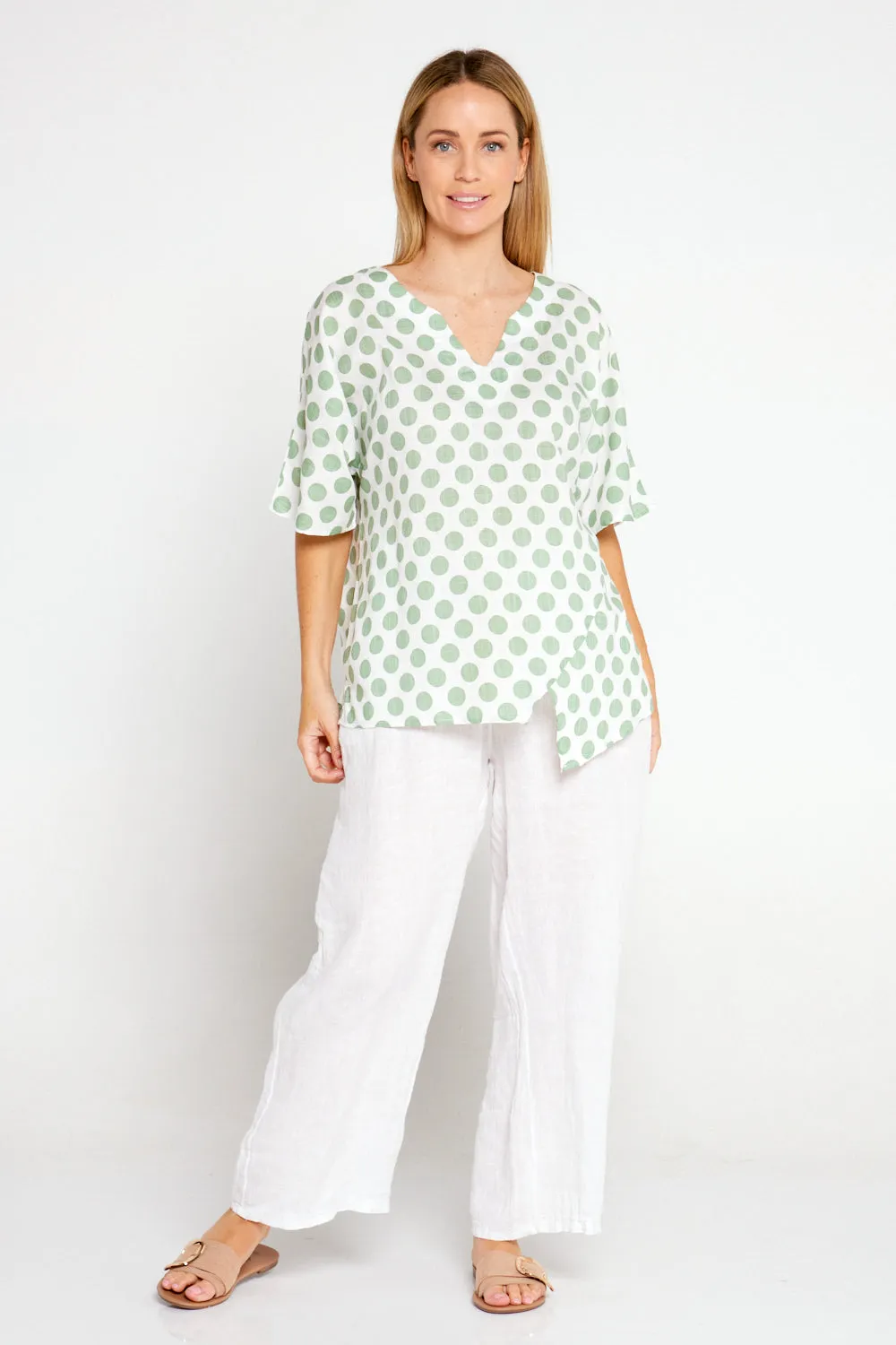 Nancy Top  - White/Sage Spot