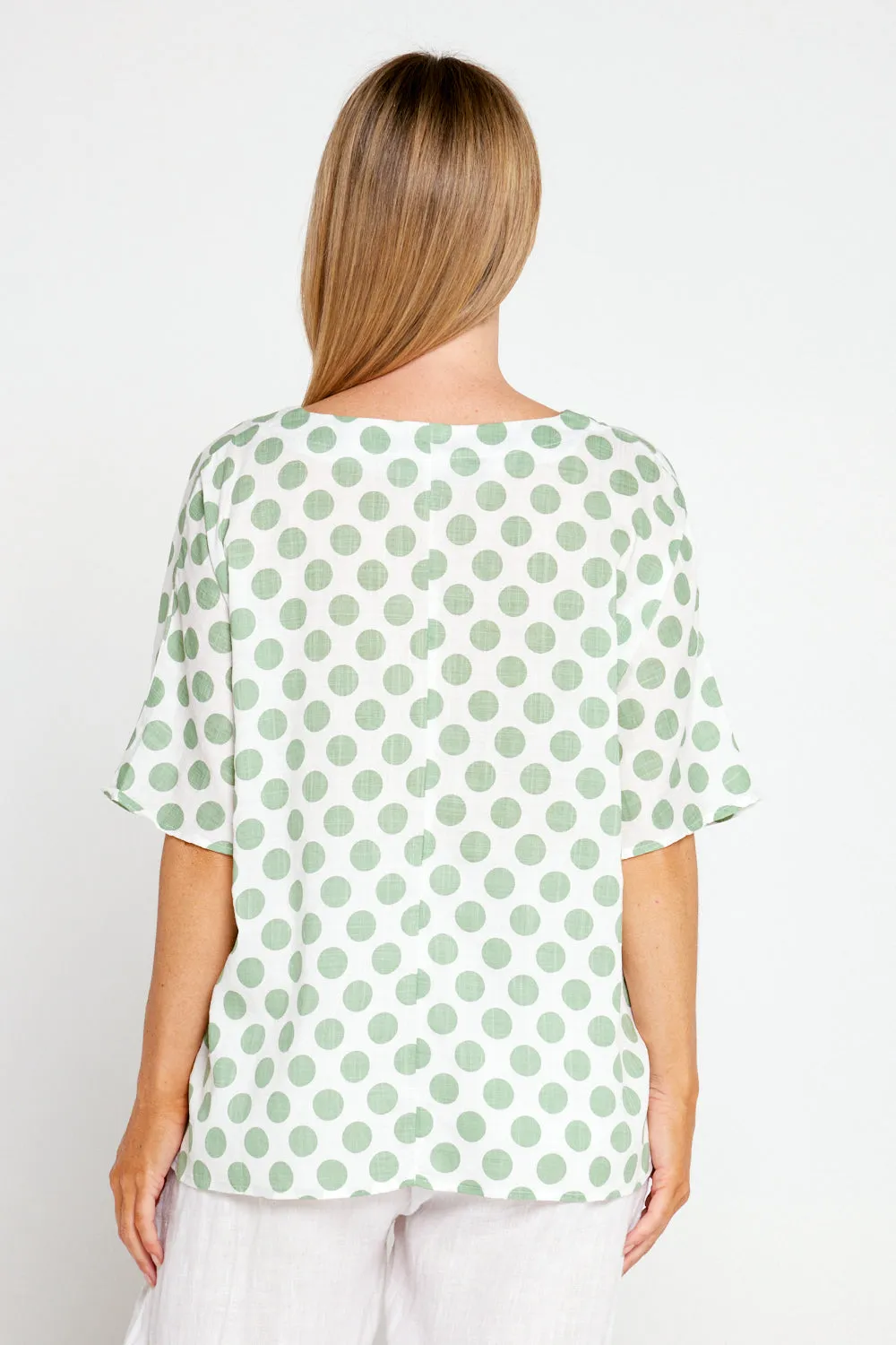 Nancy Top  - White/Sage Spot