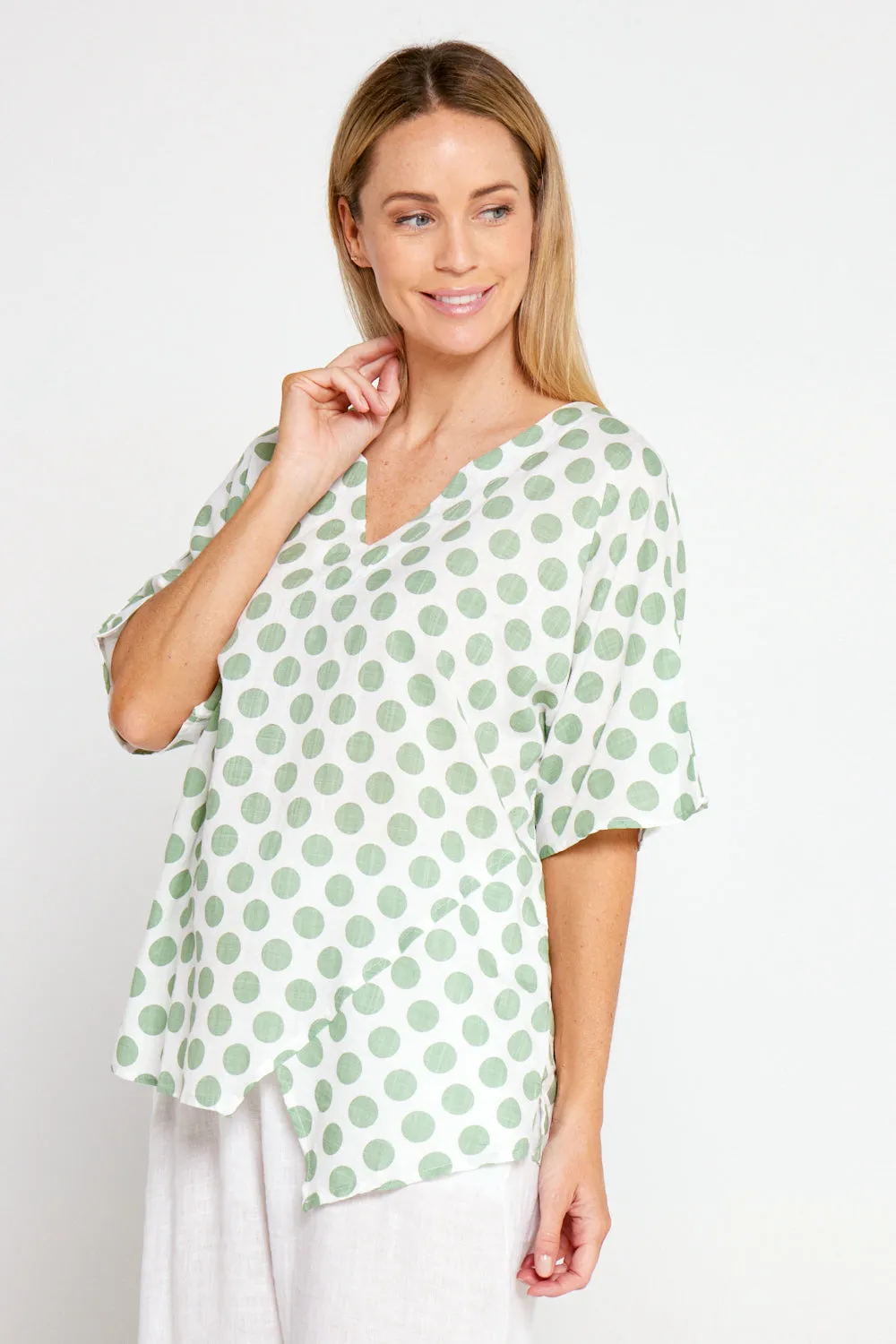 Nancy Top  - White/Sage Spot