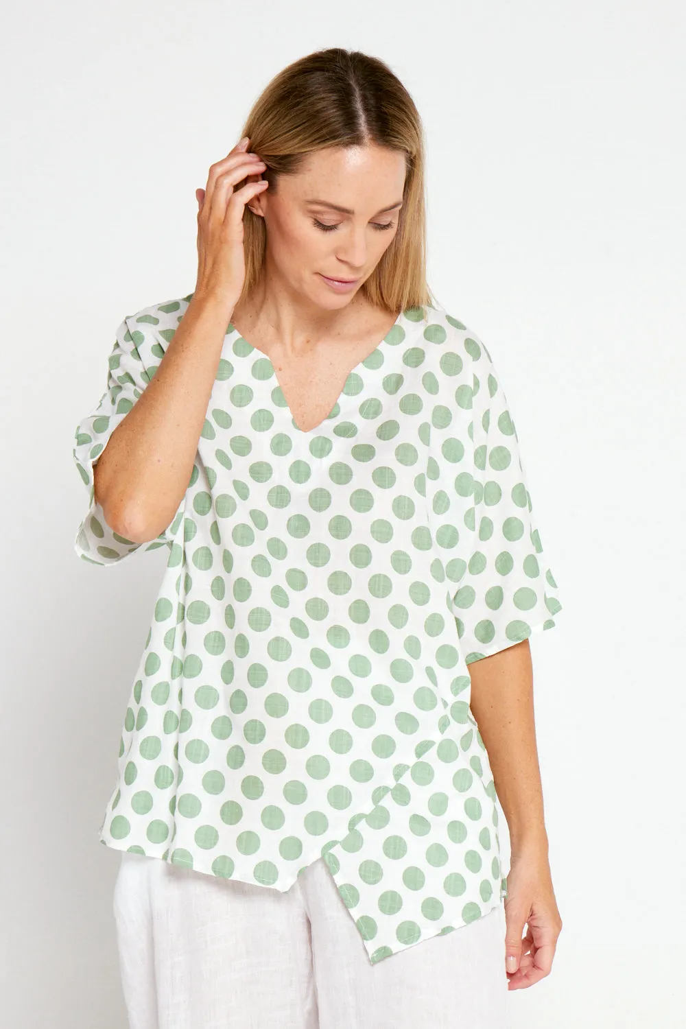 Nancy Top  - White/Sage Spot