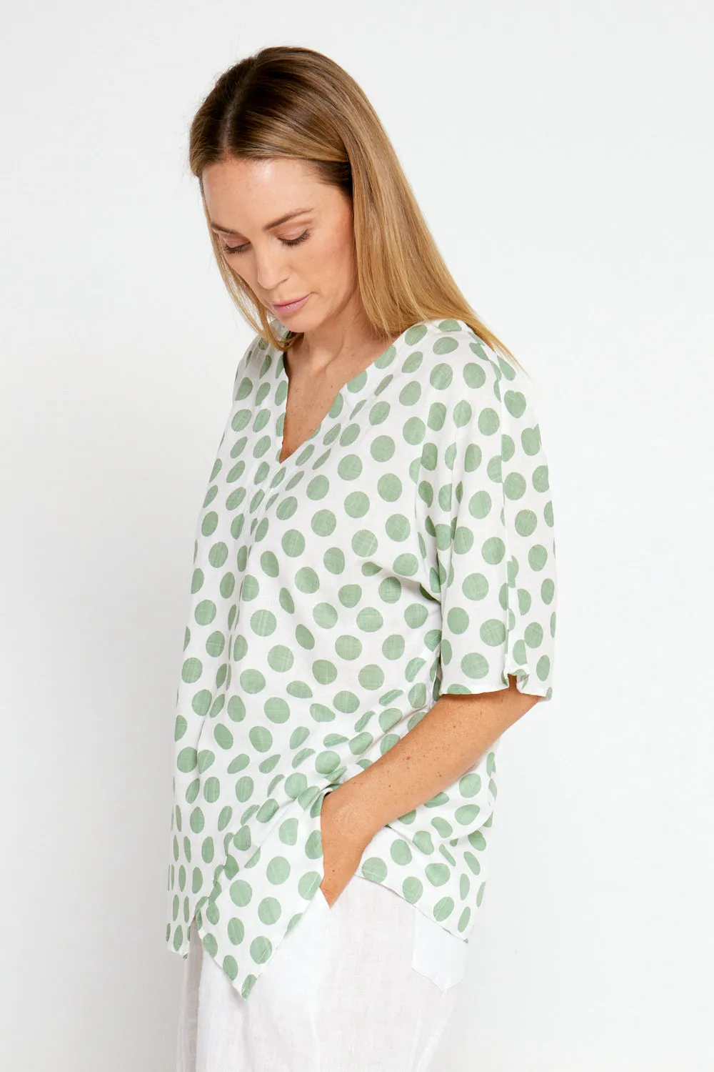 Nancy Top  - White/Sage Spot