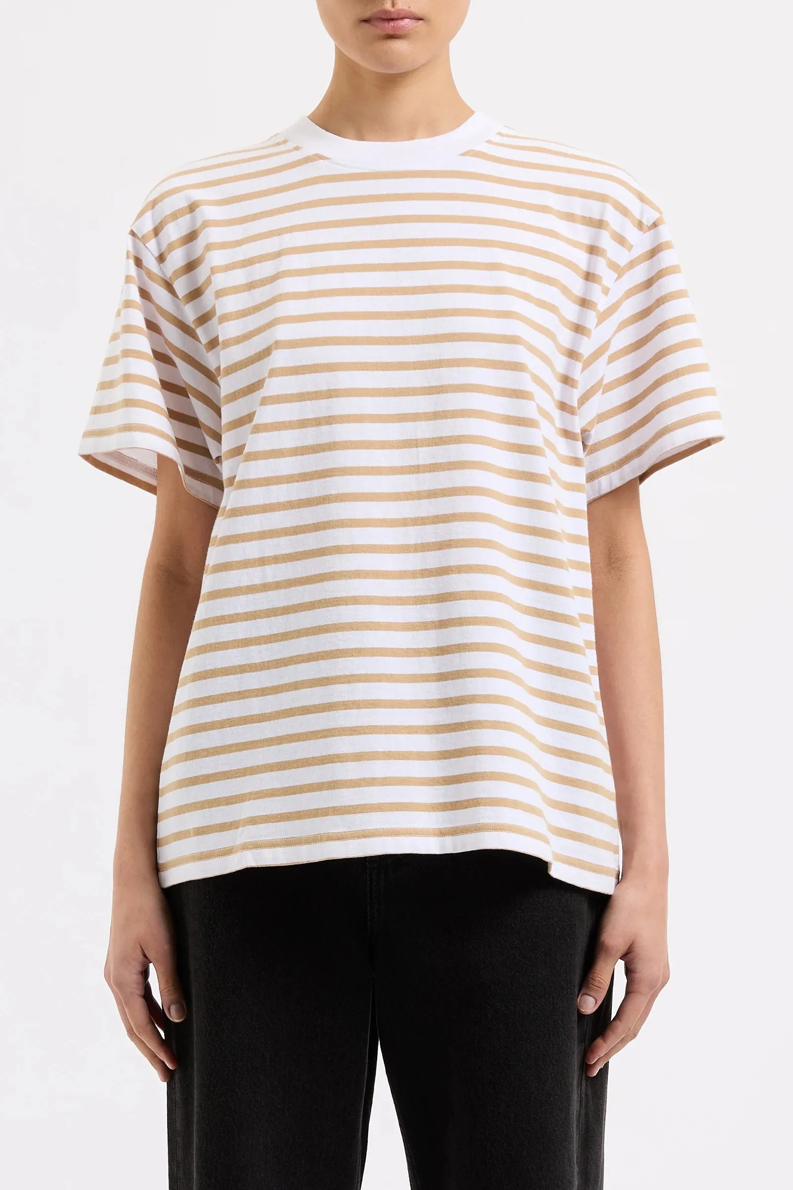 Nude Lucy Organic Stripe Boyfriend Tee camel-stripe