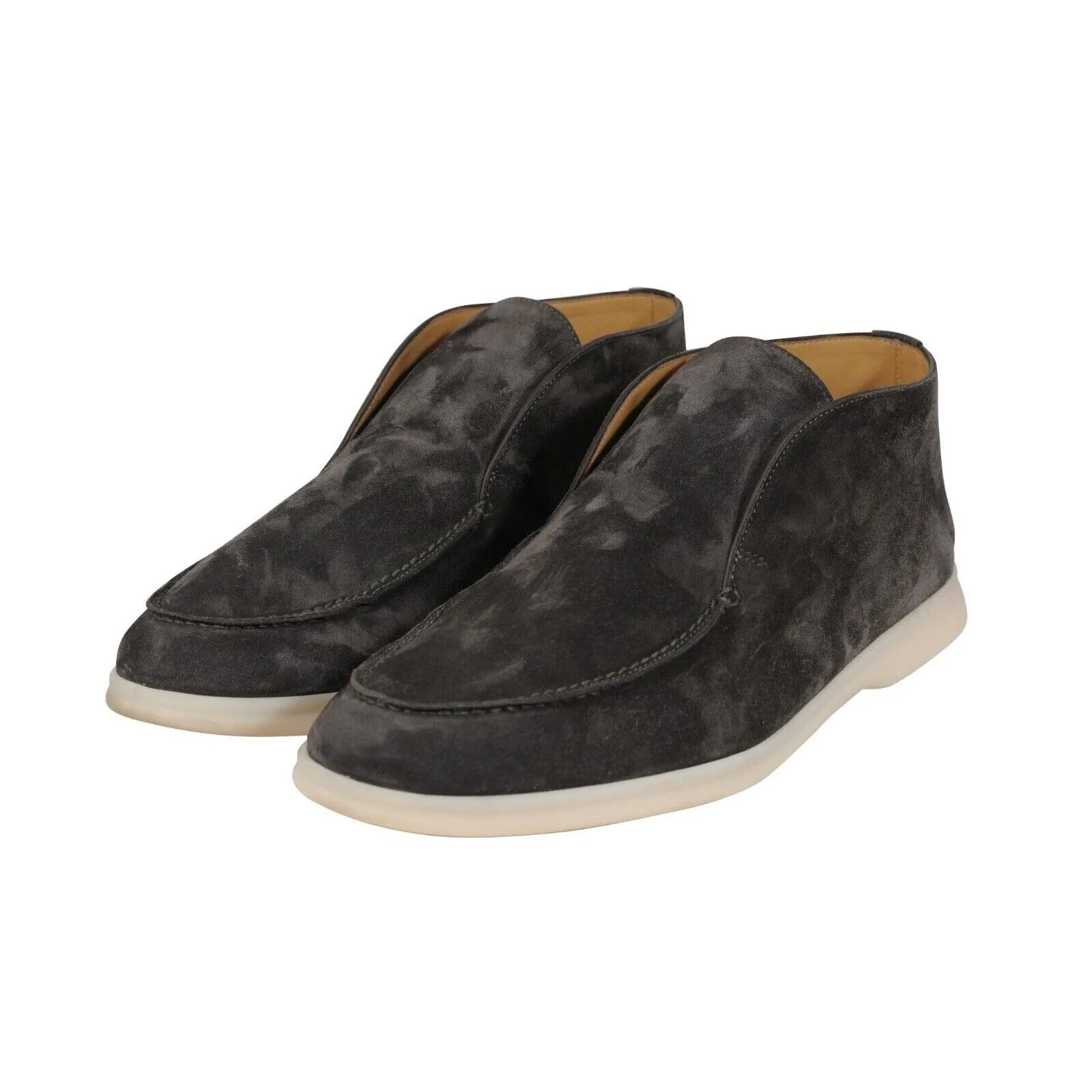 Open Walks US 11 44 Grey Brown Suede Slip On Chukkas Ankle Boots