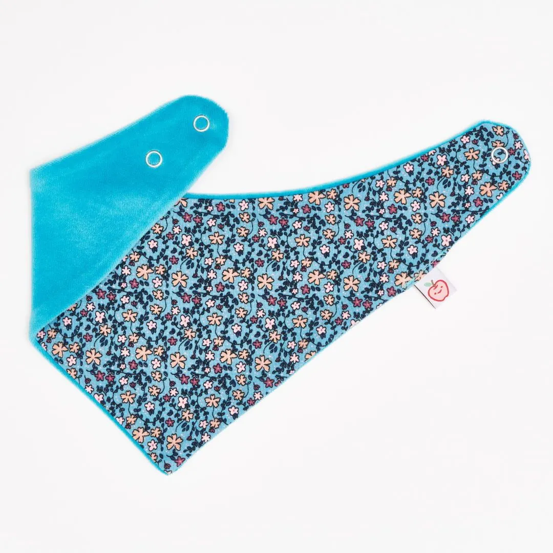 Organic dribble bib "Missy Flower | Nicki Pagoda Blue" - 98% organic cotton, 2% elastane