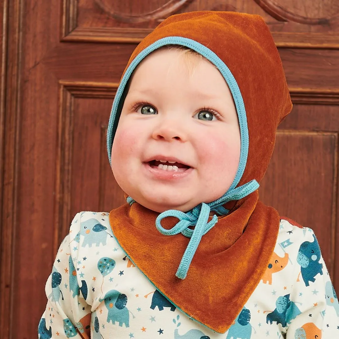 Organic dribble bib "Nicki Caramel | Nicki Pagoda Blue" - 100% organic cotton