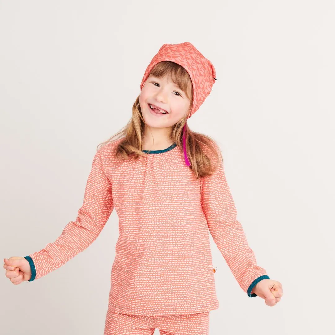 Organic girls longsleeve top "Dotted Lines Coral|Petrol"