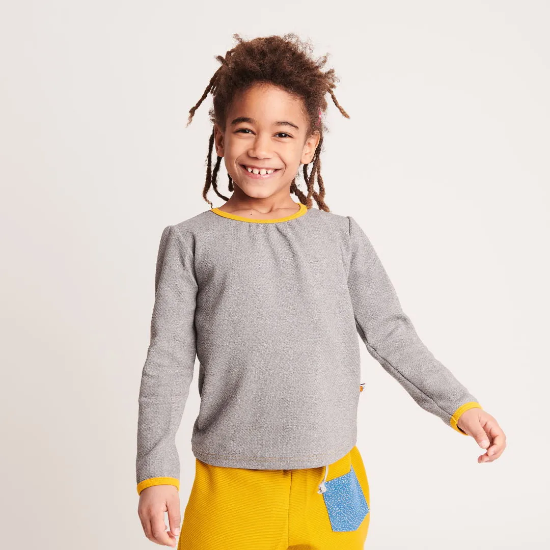 Organic girls longsleeve top "Interlock Doubleface Grey|Mustard"