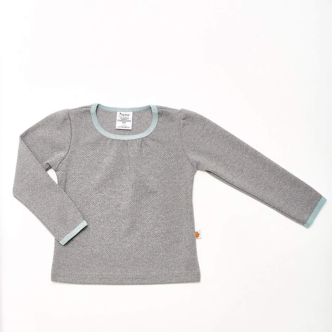 Organic girls longsleeve top "Interlock Doubleface Grey|Stone Blue"