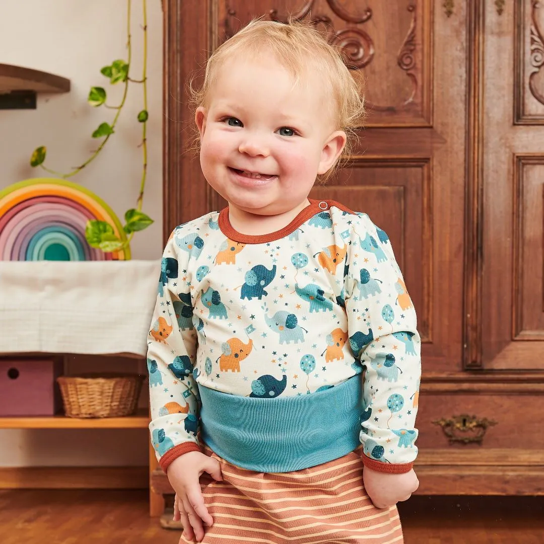 Organic longsleeve baby body "Baby Elephant" - 95% organic cotton, 5% elasthane