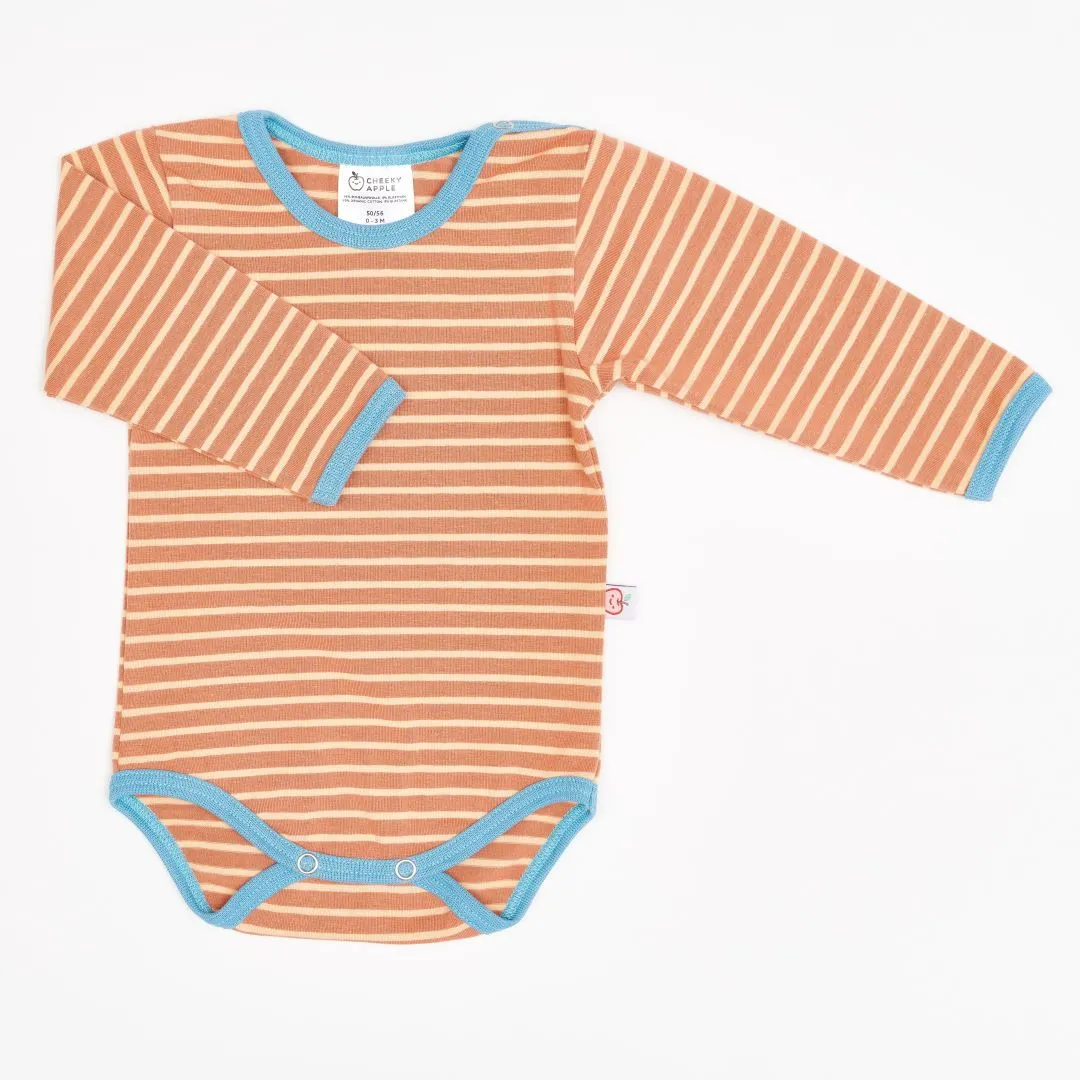 Organic longsleeve baby body "Stripes Caramel" - 95% organic cotton, 5% elasthane