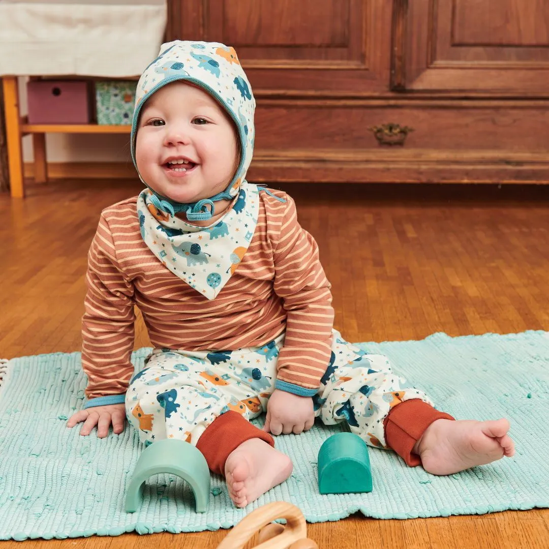 Organic longsleeve baby body "Stripes Caramel" - 95% organic cotton, 5% elasthane