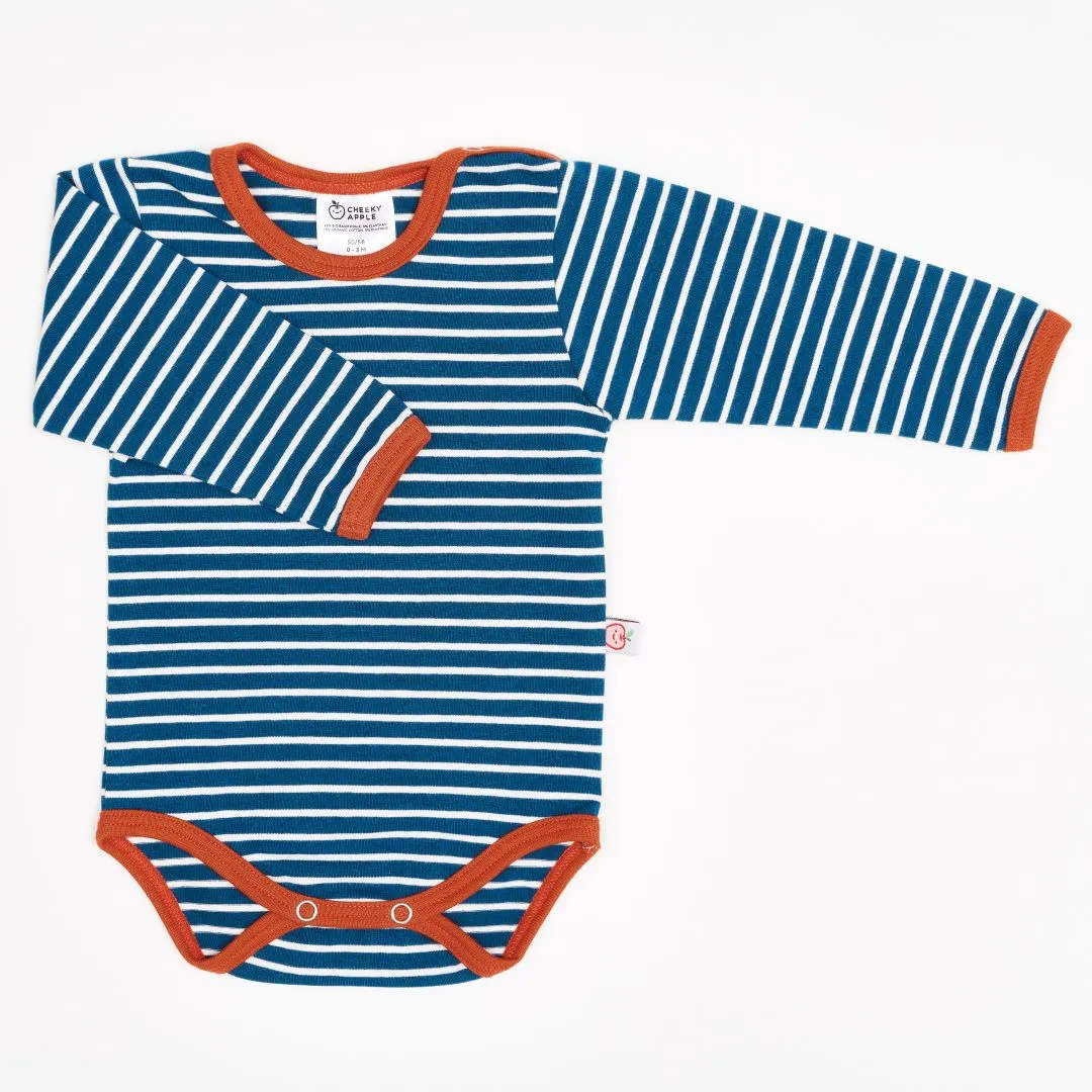 Organic longsleeve baby body "Stripes Water by Night" - 95% organic cotton, 5% elasthane