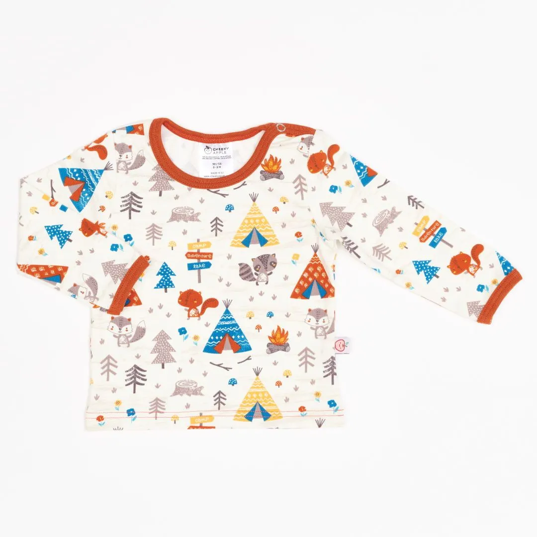 Organic longsleeve baby top "Adventure Camp" - 95% organic cotton, 5% elasthane