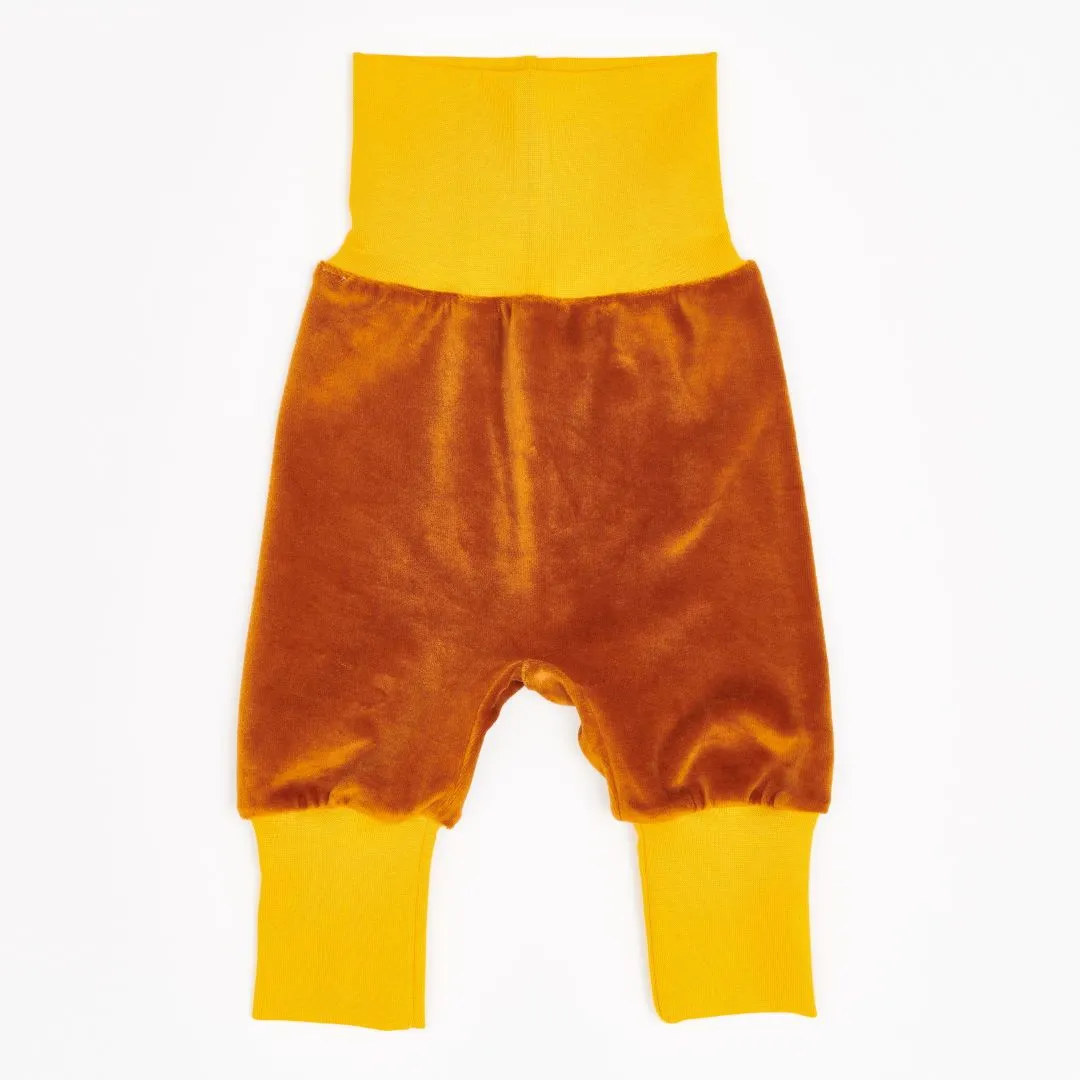 Organic reversible rib pants "Adventure Camp | Nicki Caramel" - 98% organic cotton, 2% elasthane