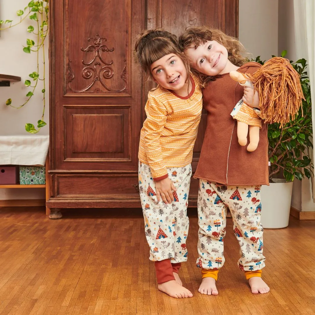 Organic reversible rib pants "Adventure Camp | Nicki Caramel" - 98% organic cotton, 2% elasthane