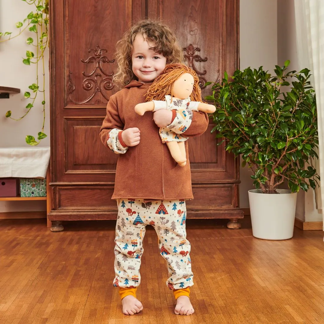 Organic reversible rib pants "Adventure Camp | Nicki Caramel" - 98% organic cotton, 2% elasthane