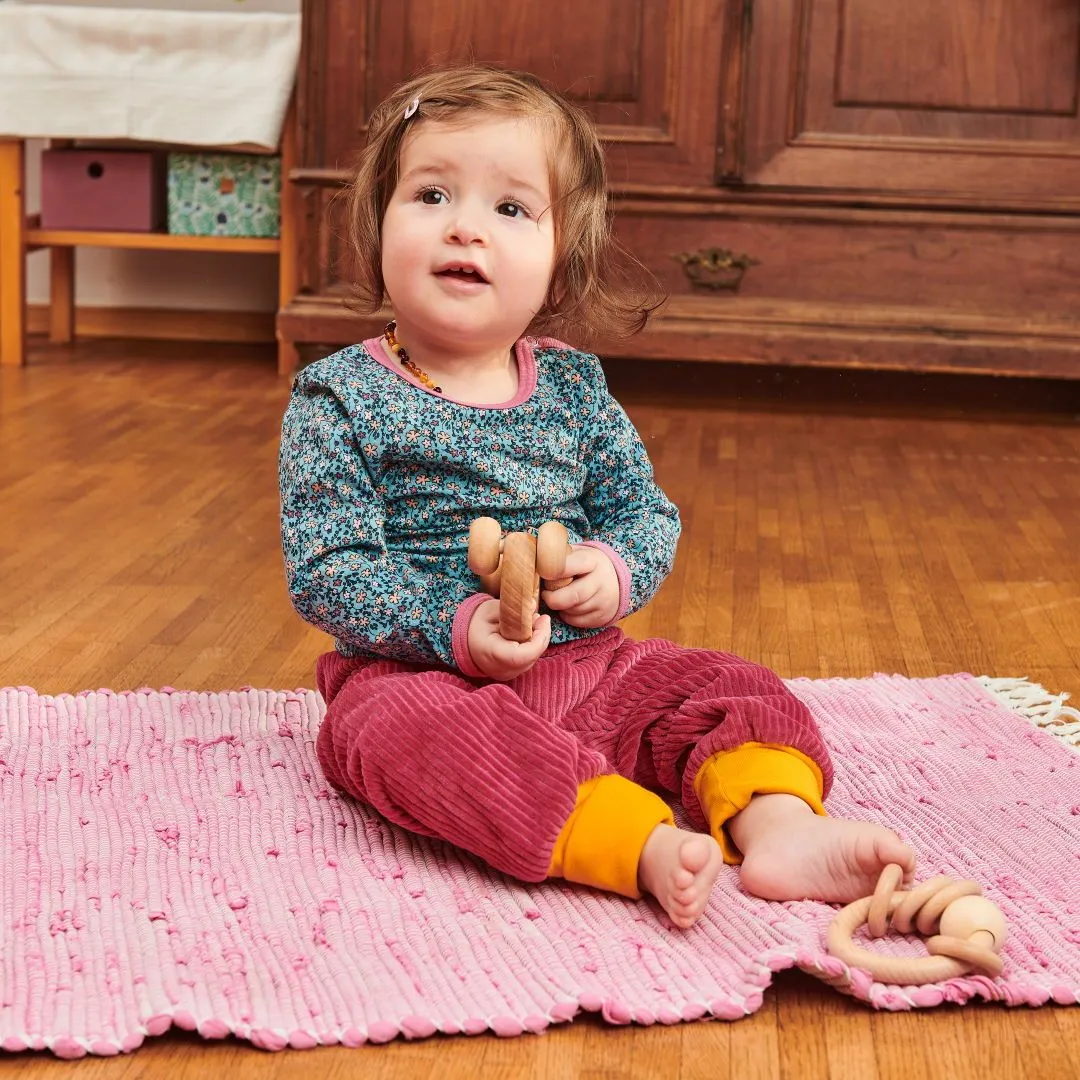 Organic reversible rib pants "Cordnicki Elder | Missy Flower" - 98% organic cotton, 2% elasthane