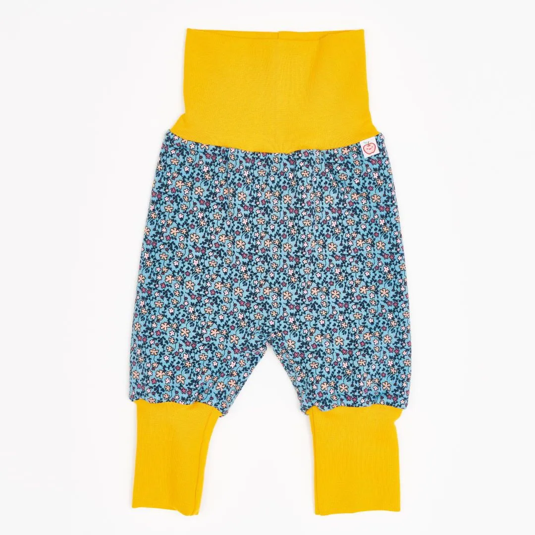 Organic reversible rib pants "Missy Flower | Nicki Pagoda Blue" - 98% organic cotton, 2% elasthane