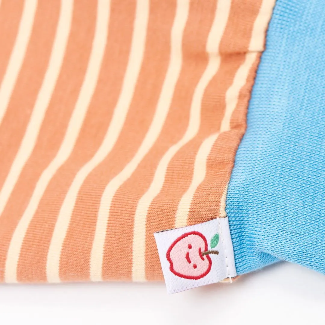 Organic rib pants "Stripes Caramel | Adriatic blue" - 95% organic cotton, 5% elastane