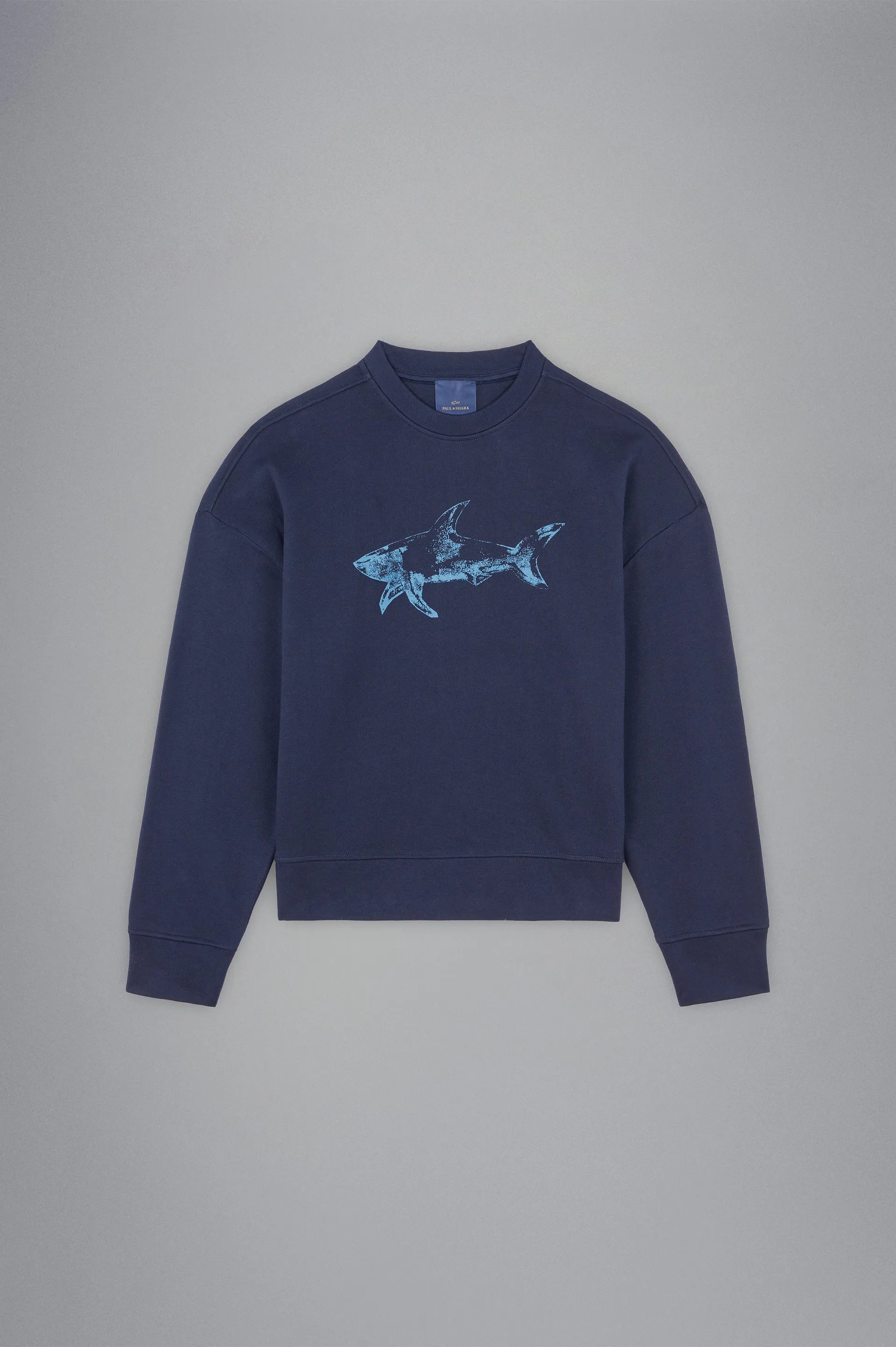 Paul & Shark Winter Fleece Cotton Sweatshirt with Printed Shark | Navy