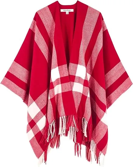 Pink Riverts Winter Chic Plaid Poncho Cardigan