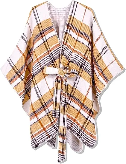 Pink Riverts Winter Chic Plaid Poncho Cardigan