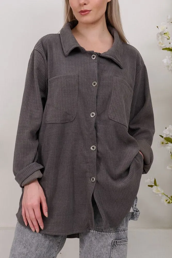 Plain Button Up Dipped Hem Shirt