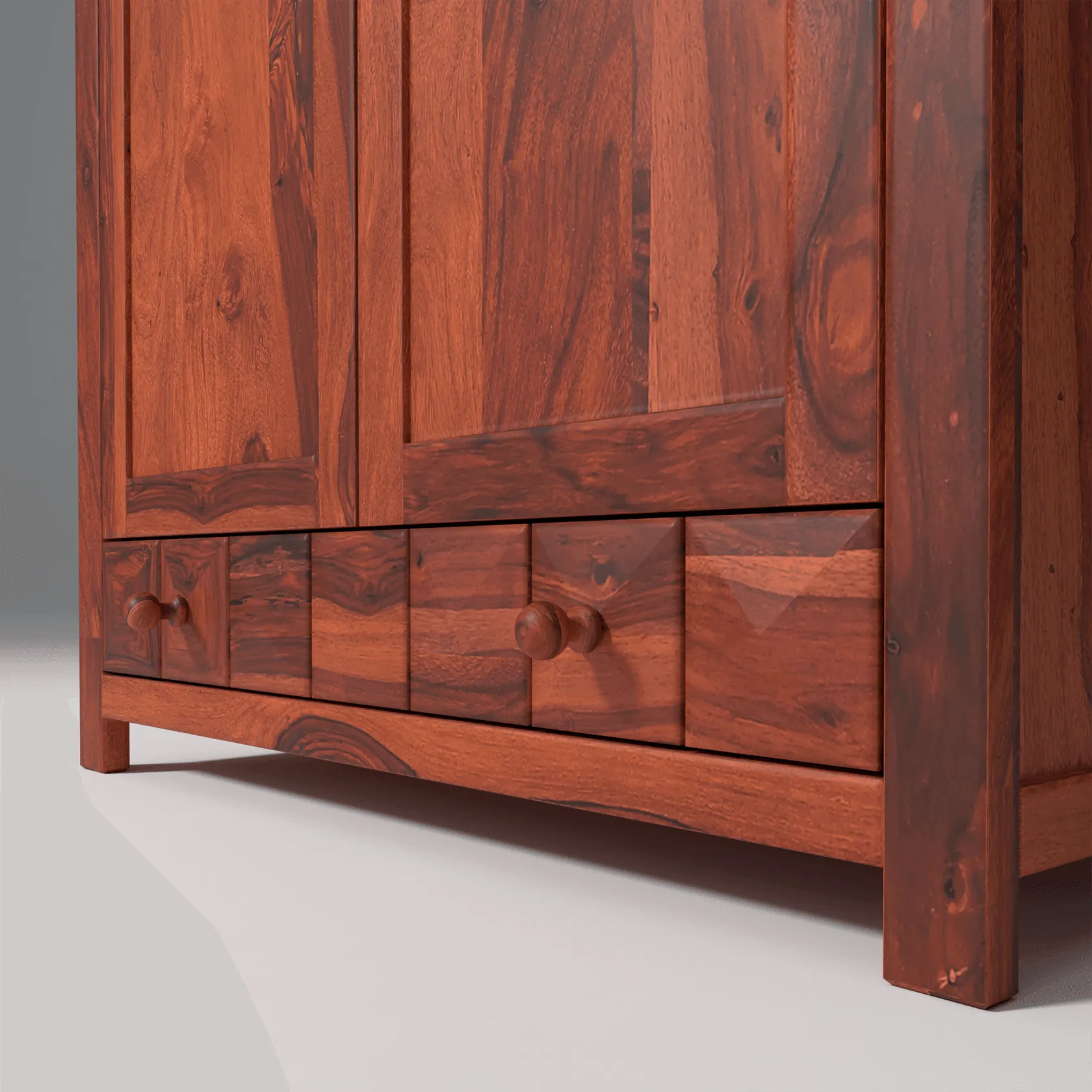 Pluto Sheesham Wood Wardrobe In Reddish Rosewood