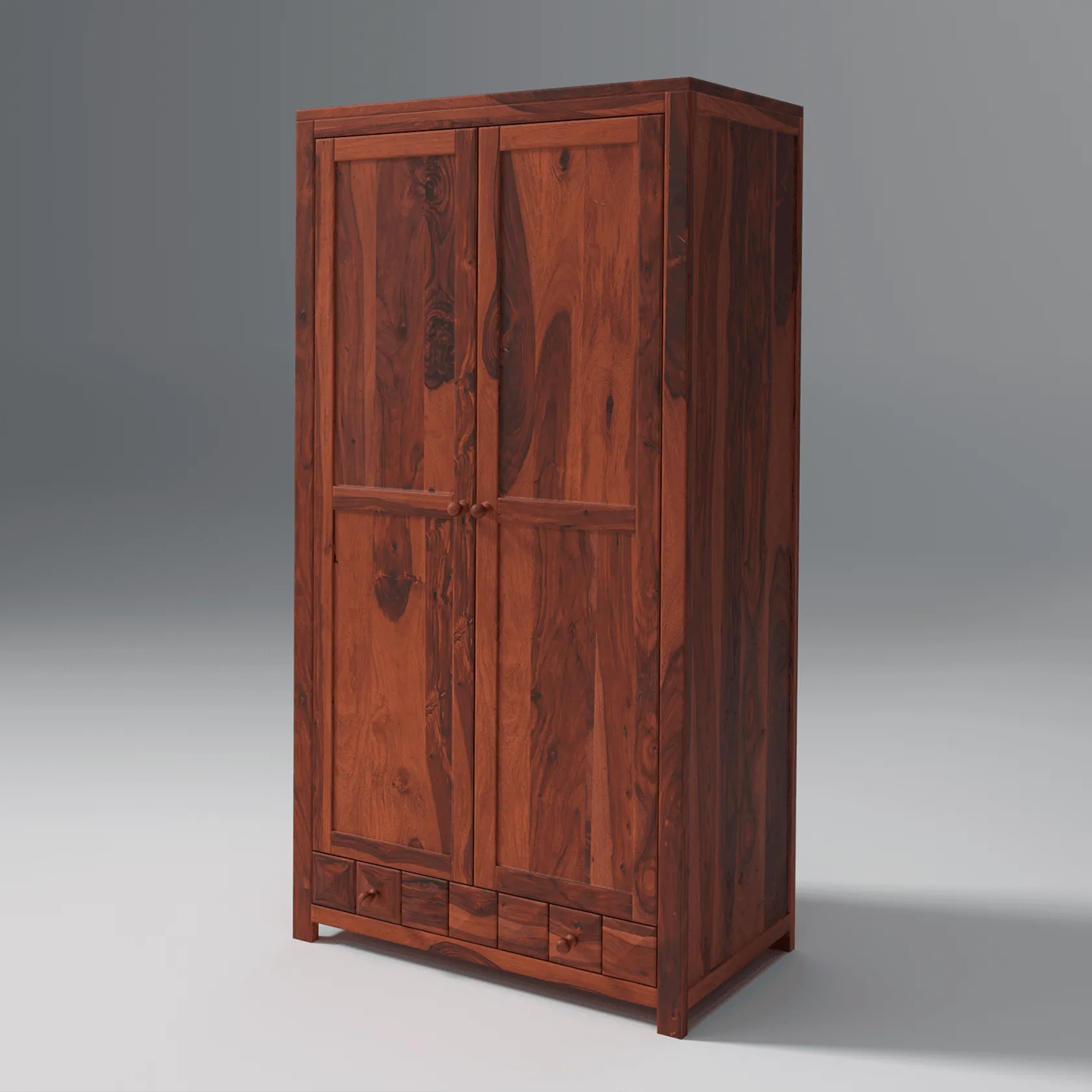 Pluto Sheesham Wood Wardrobe In Reddish Rosewood