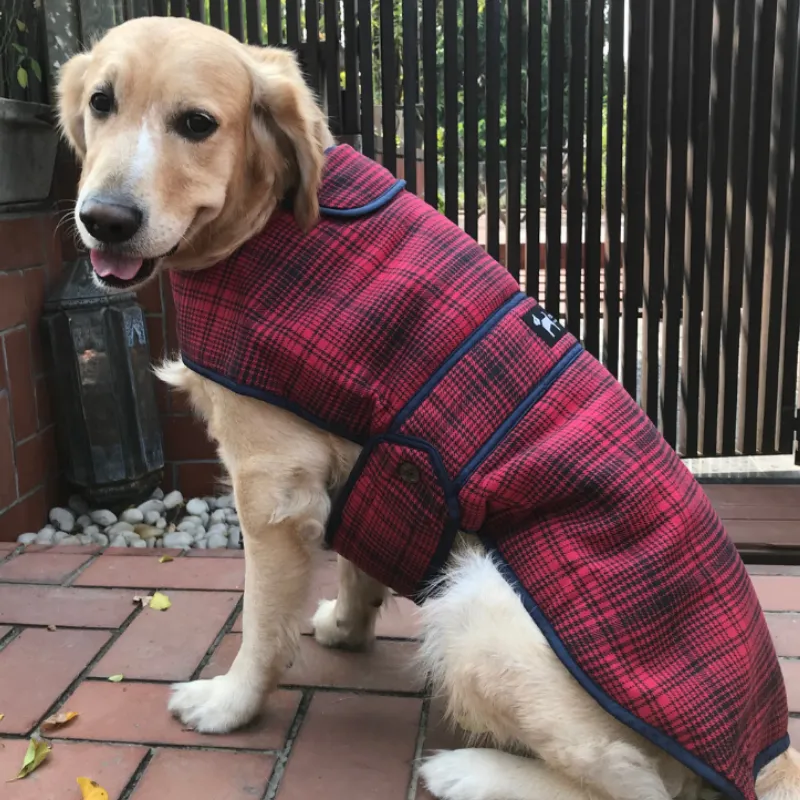 PoochMate Wool Plaid Winter Dog Coat - Ruby