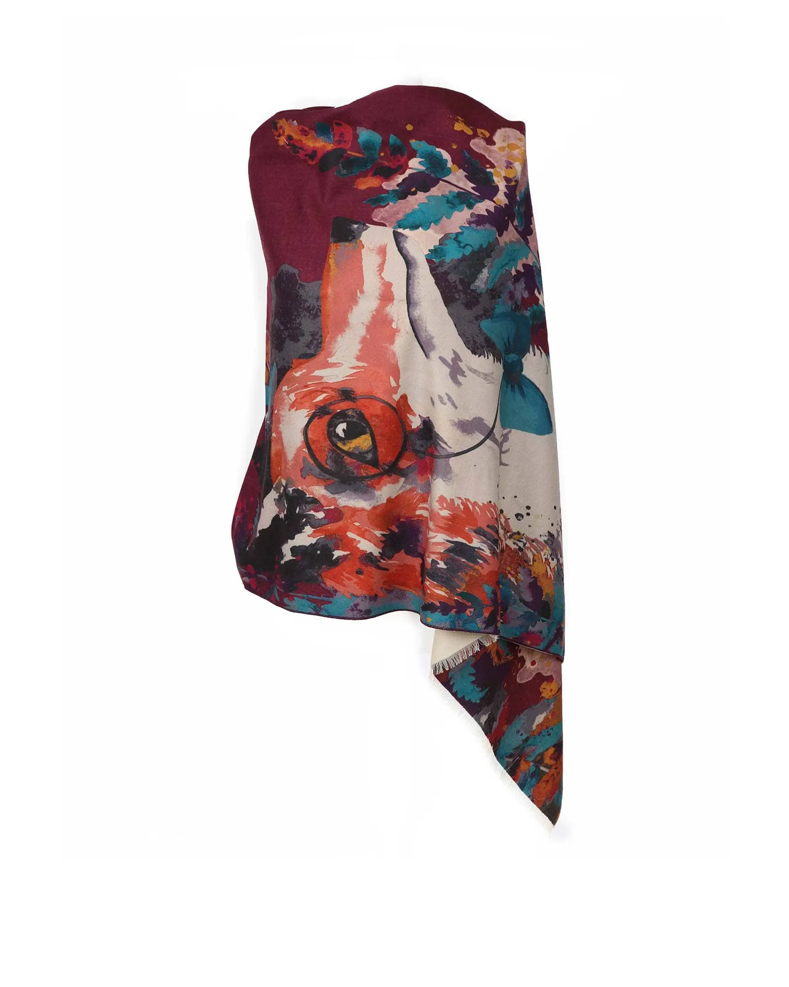 Powder Watercolour Fox Satin Print Scarf