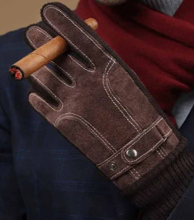 Premium Men's Winter Leather Gloves - Touchscreen Enabled for Outdoor Activities and Smartphone Use