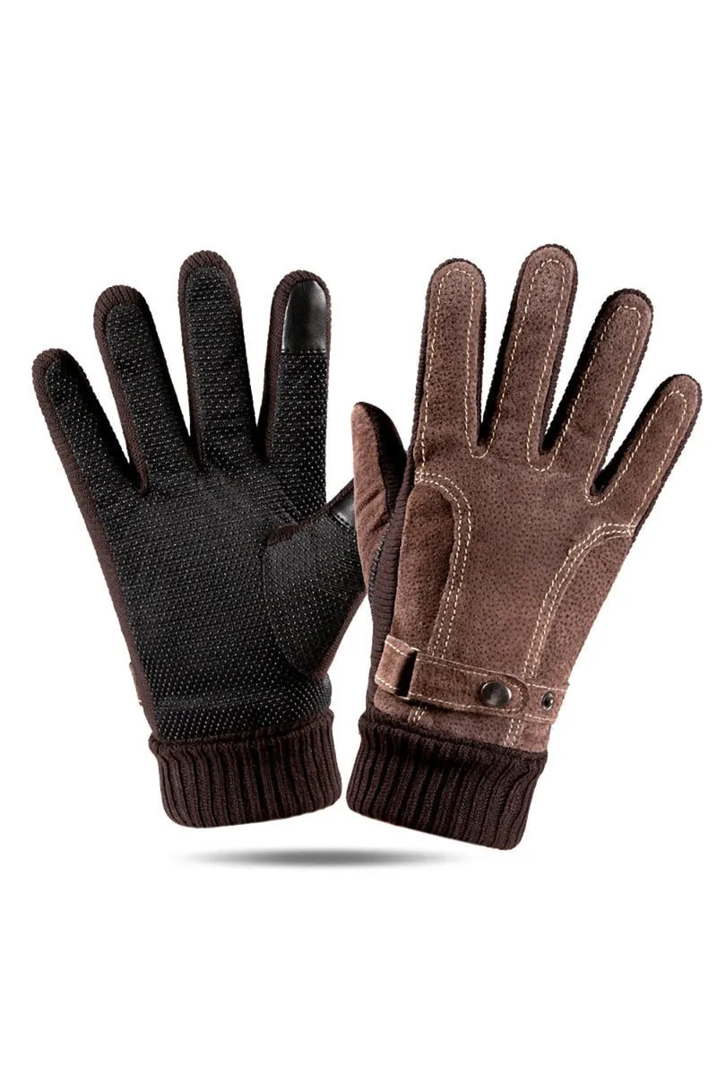 Premium Men's Winter Leather Gloves - Touchscreen Enabled for Outdoor Activities and Smartphone Use