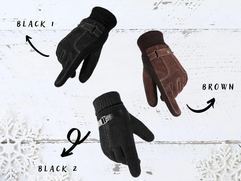 Premium Men's Winter Leather Gloves - Touchscreen Enabled for Outdoor Activities and Smartphone Use