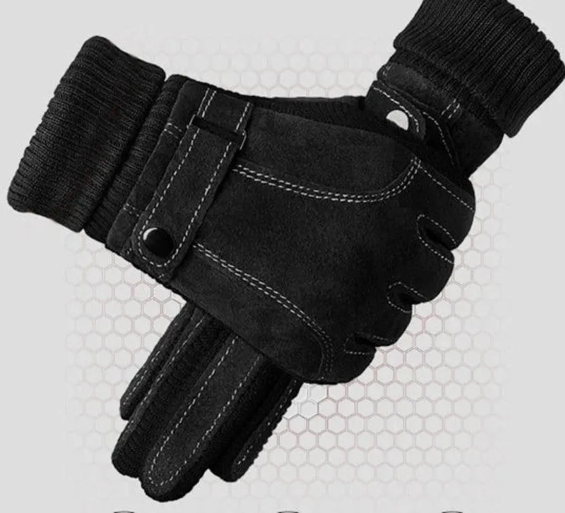 Premium Men's Winter Leather Gloves - Touchscreen Enabled for Outdoor Activities and Smartphone Use