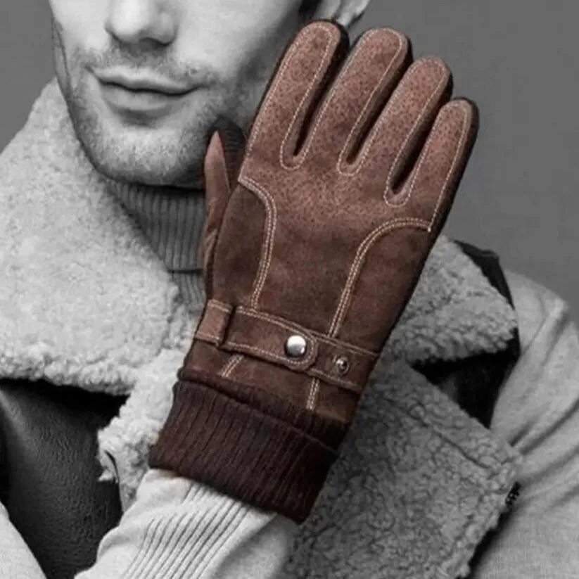 Premium Men's Winter Leather Gloves - Touchscreen Enabled for Outdoor Activities and Smartphone Use