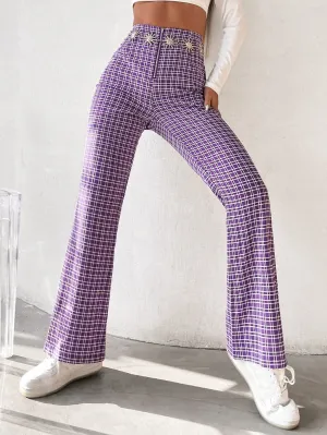 Preppy Plaid Zipper High Waist Long Women Pants