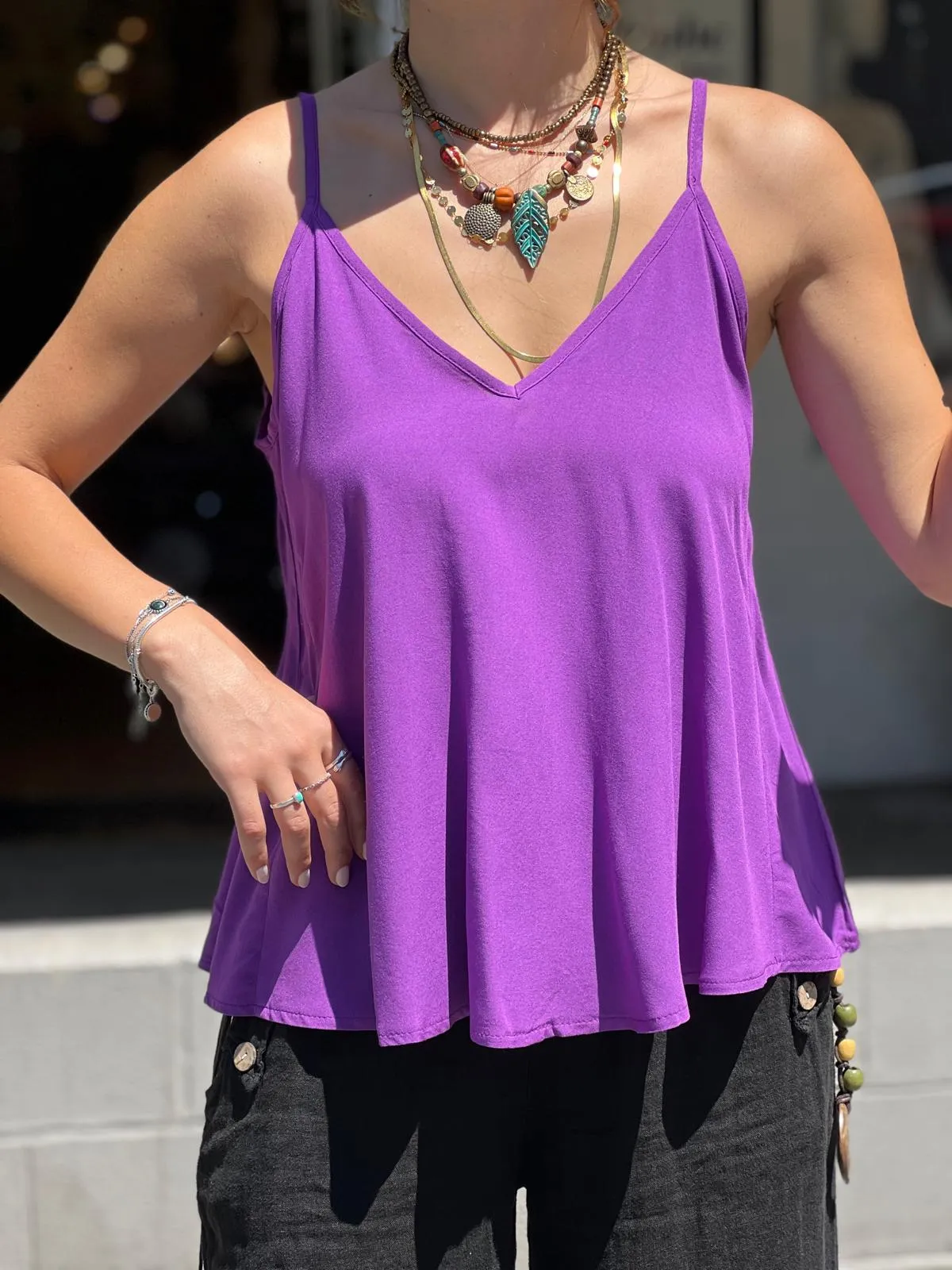 Purple Viscose Tunic with Adjustable Strap