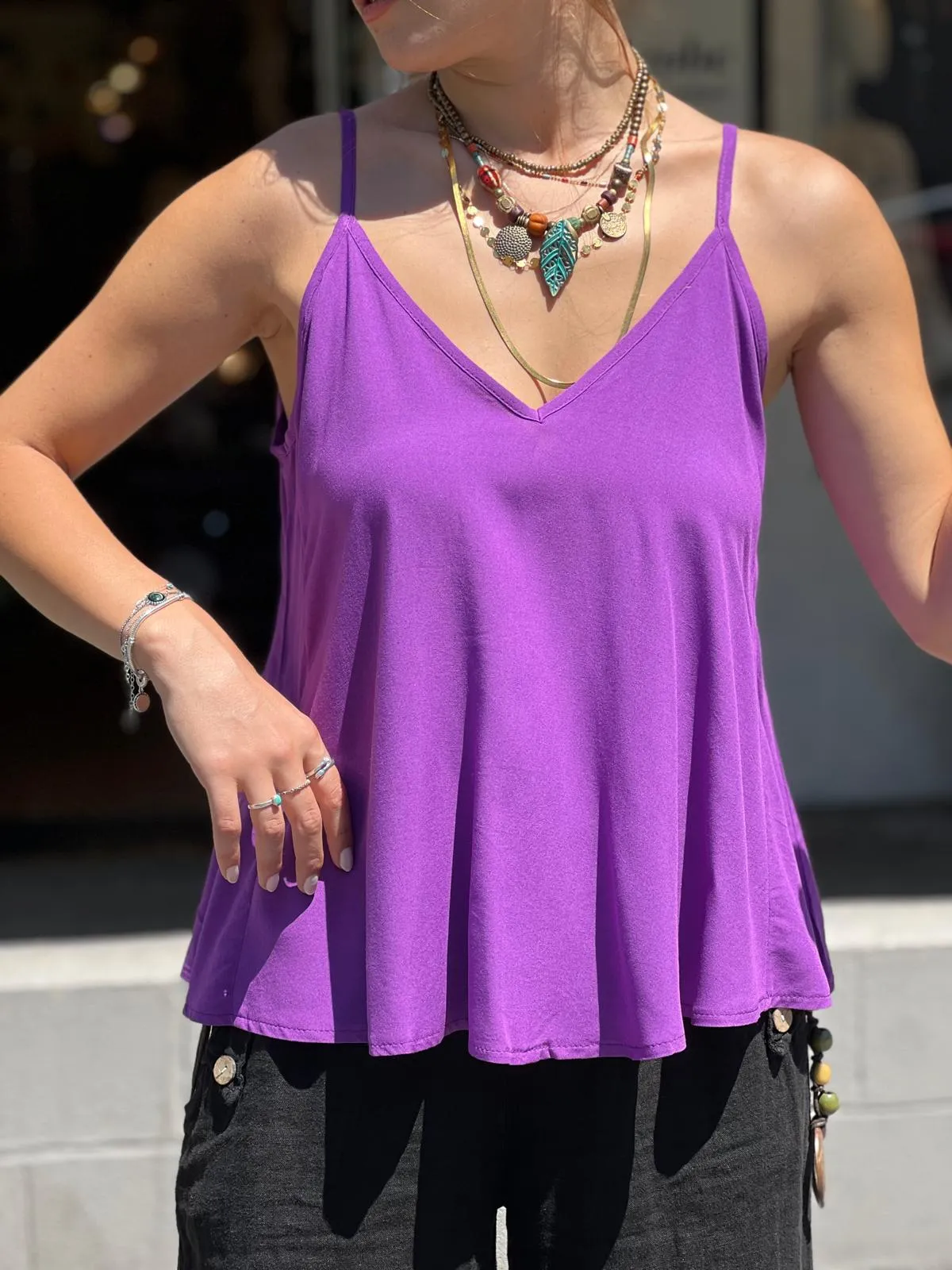 Purple Viscose Tunic with Adjustable Strap