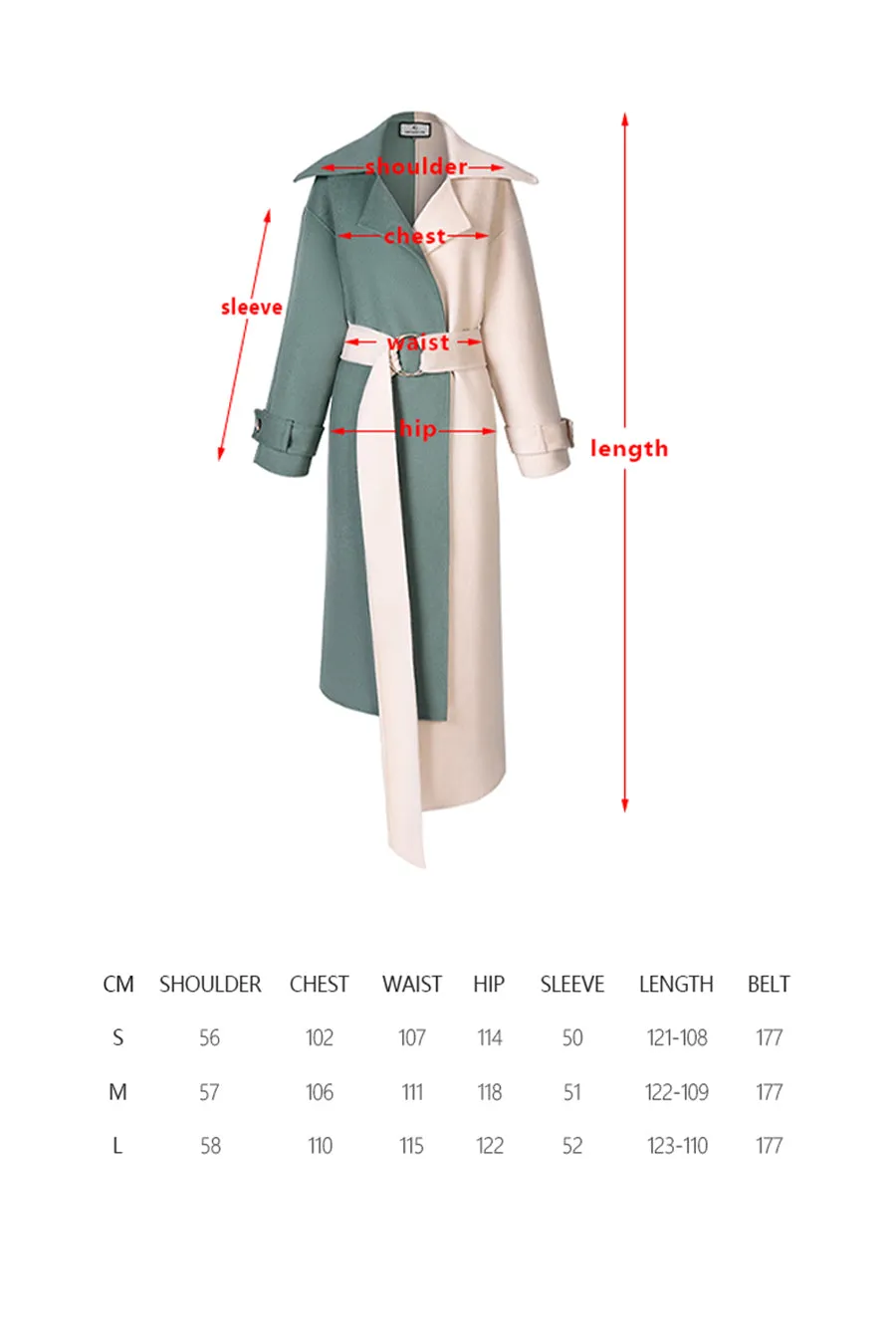 Retro stitching contrast color loose double-sided long wool coat