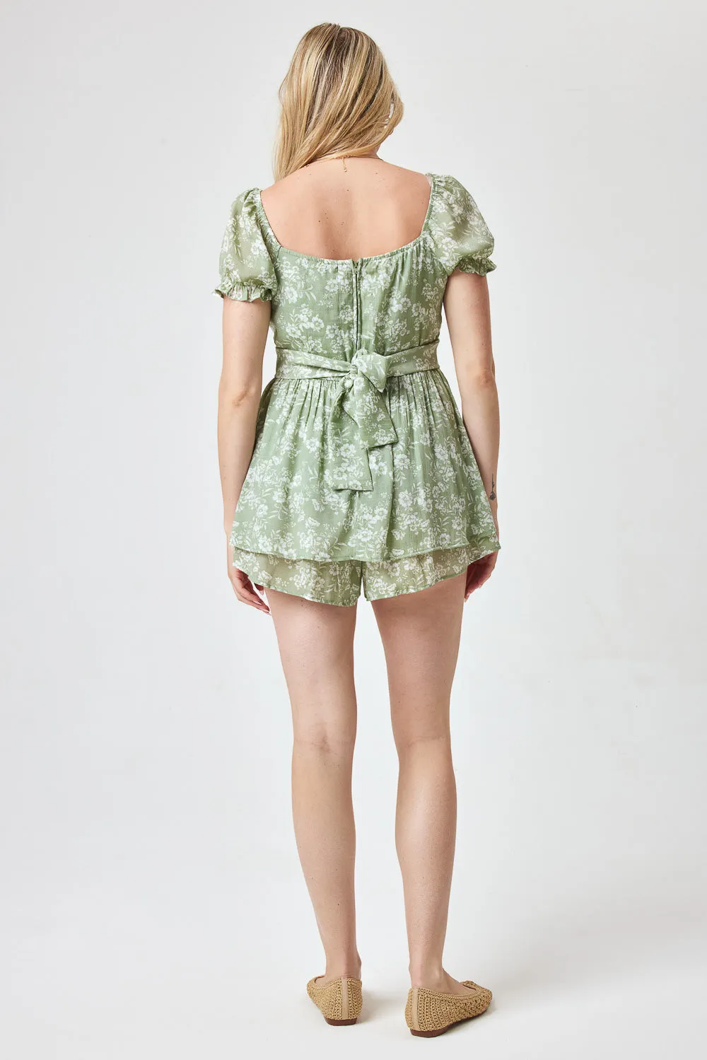 Sage Floral Tie Back Romper