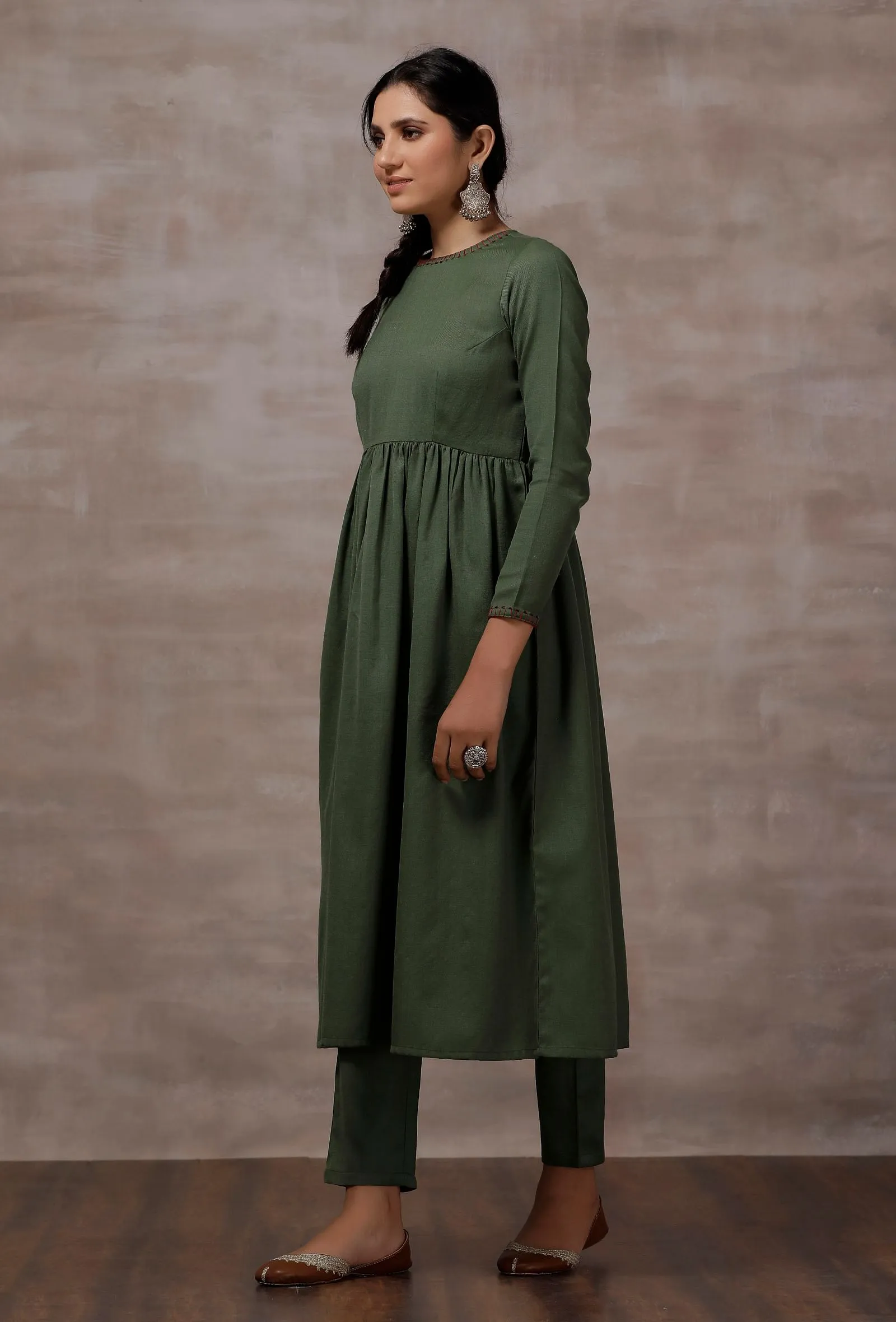 Sage Green Cashmilon Gathered Kurta