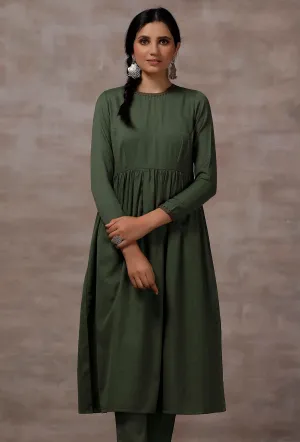 Sage Green Cashmilon Gathered Kurta