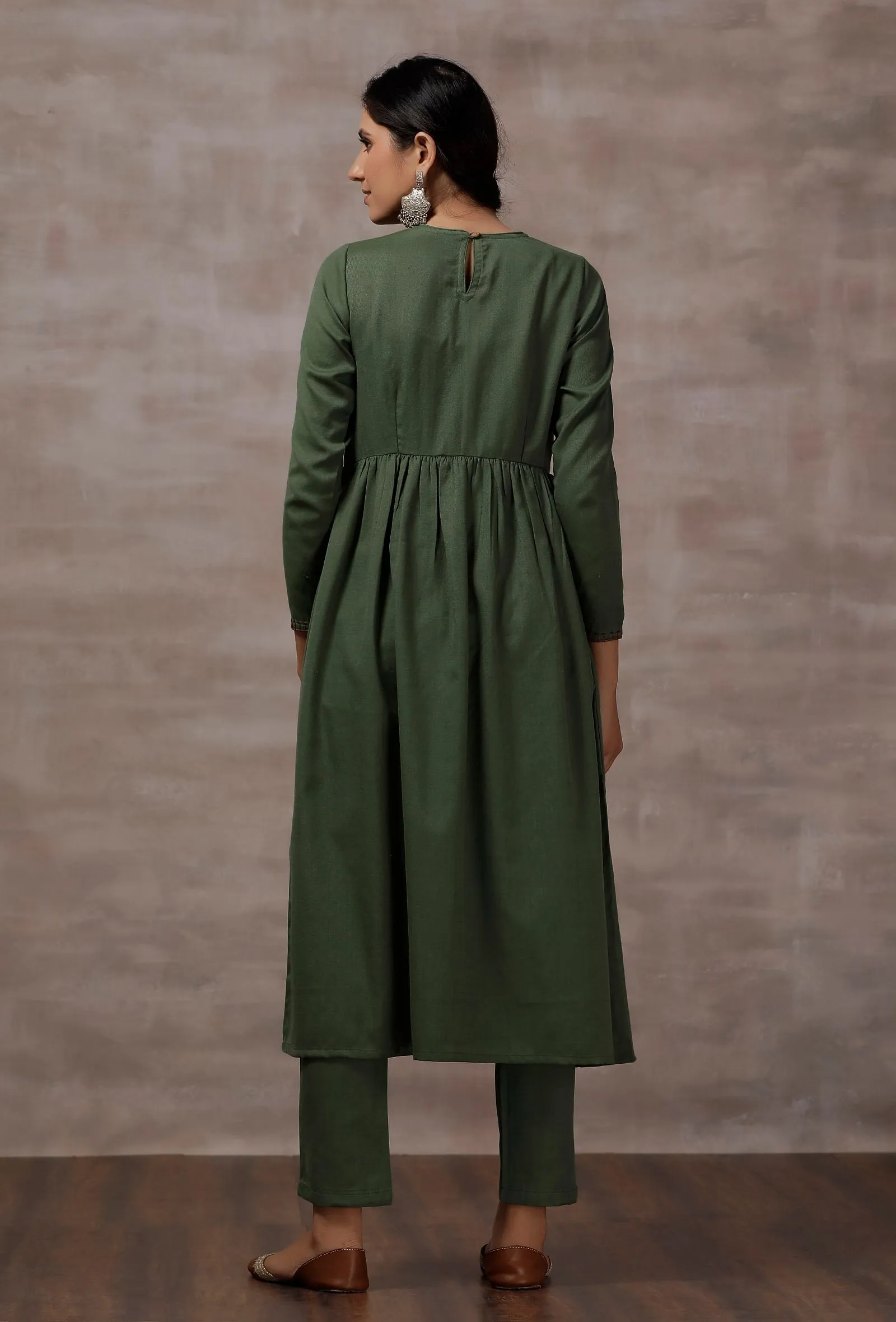 Sage Green Cashmilon Gathered Kurta