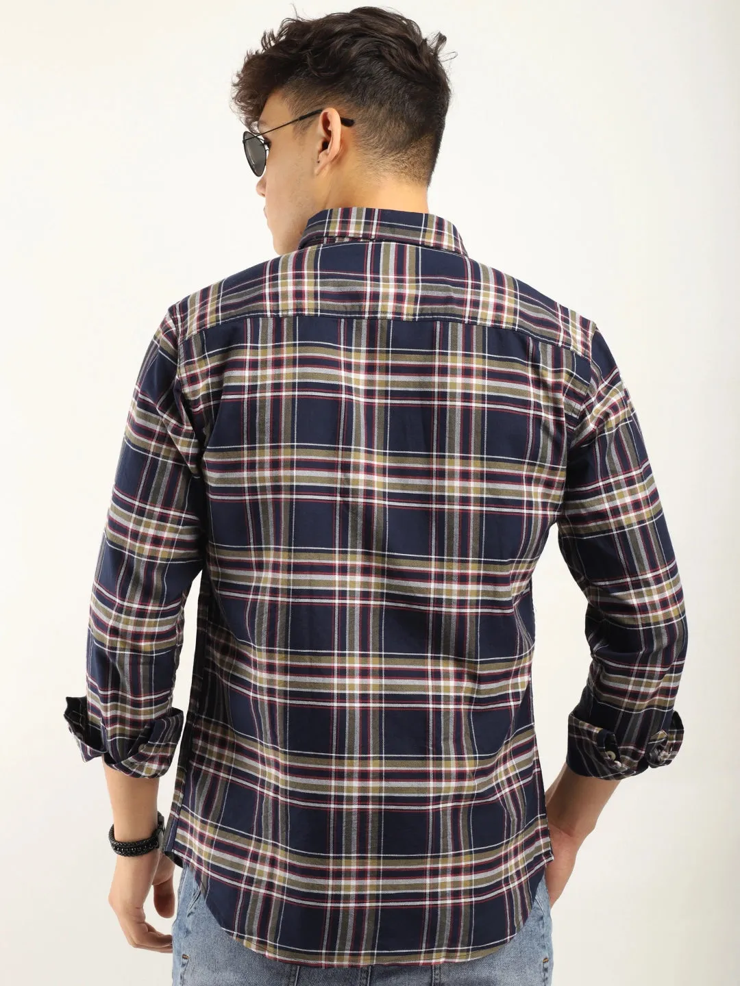 Sage Navy Check Full Sleeve Shirt