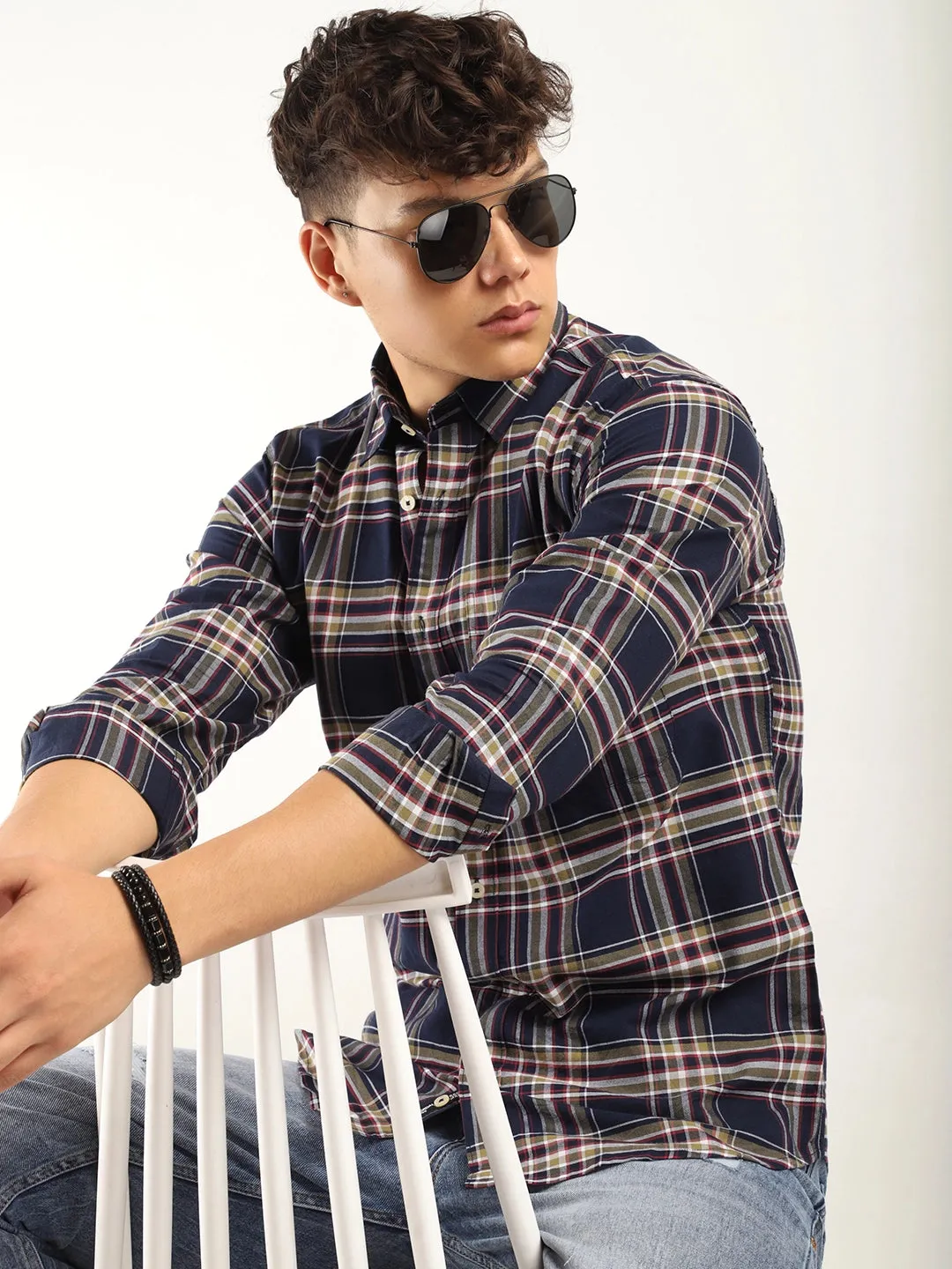 Sage Navy Check Full Sleeve Shirt