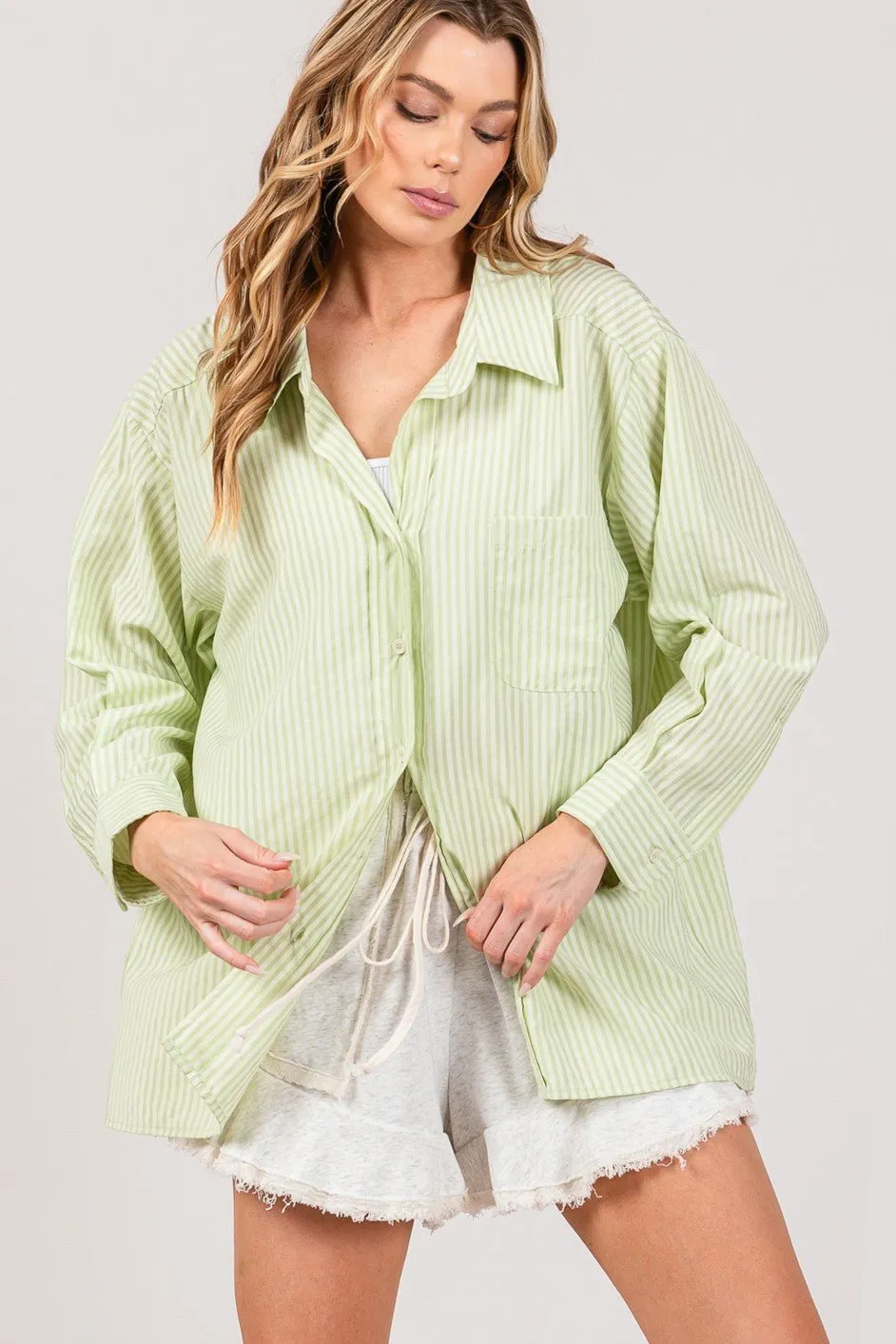 Sage Striped Button Up Shirt