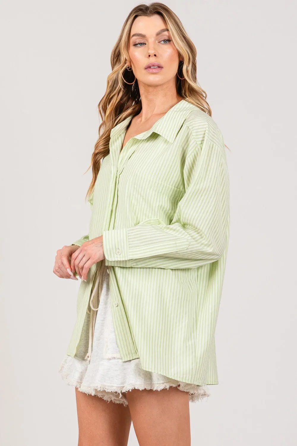 Sage Striped Button Up Shirt